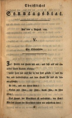 Christliches Sonntagsblatt Sonntag 4. August 1793