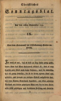 Christliches Sonntagsblatt Sonntag 1. September 1793