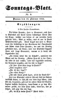 Kourier an der Donau. Sonntags-Blatt : der Unterhaltung gewidmet ; eine Zugabe zum Kourier an der Donau (Donau-Zeitung) Sonntag 18. Februar 1838