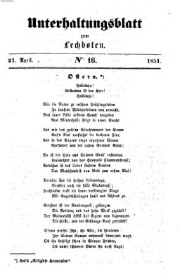 Der Lechbote. Unterhaltungsblatt zum Lechboten (Der Lechbote) Montag 21. April 1851