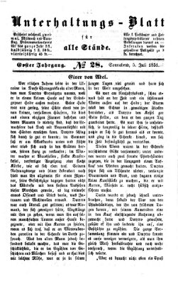 Unterhaltungs-Blatt für alle Stände Samstag 5. Juli 1851