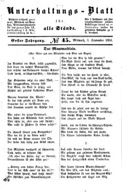 Unterhaltungs-Blatt für alle Stände Mittwoch 3. September 1851