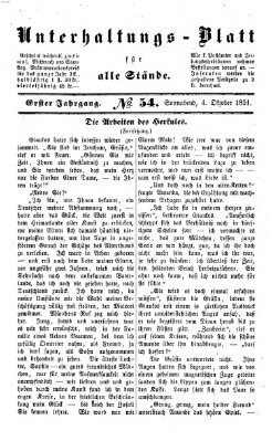 Unterhaltungs-Blatt für alle Stände Samstag 4. Oktober 1851