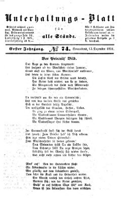 Unterhaltungs-Blatt für alle Stände Samstag 13. Dezember 1851