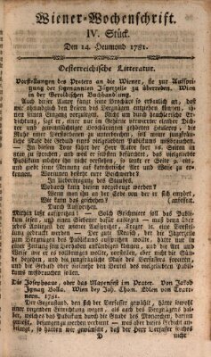 Die Wiener Wochenschrift Samstag 14. Juli 1781