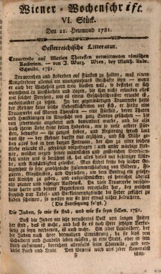 Die Wiener Wochenschrift Samstag 21. Juli 1781