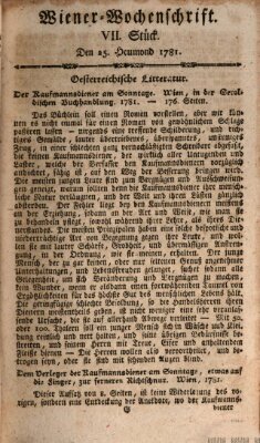 Die Wiener Wochenschrift Mittwoch 25. Juli 1781