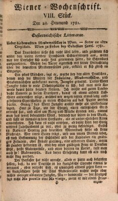 Die Wiener Wochenschrift Samstag 28. Juli 1781