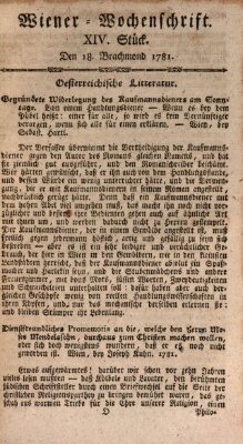 Die Wiener Wochenschrift Samstag 18. August 1781