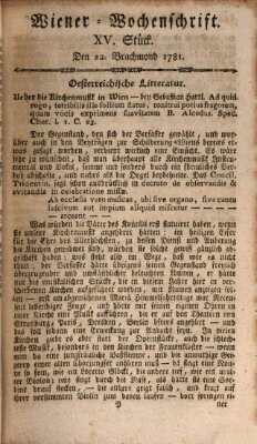 Die Wiener Wochenschrift Mittwoch 22. August 1781