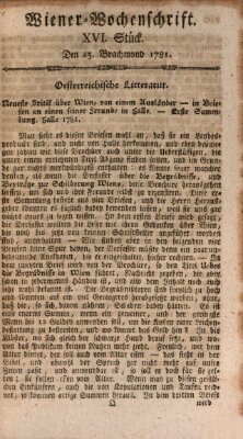 Die Wiener Wochenschrift Samstag 25. August 1781