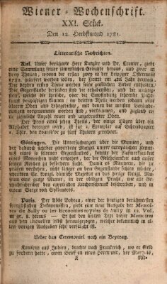 Die Wiener Wochenschrift Mittwoch 12. September 1781