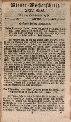 Die Wiener Wochenschrift Samstag 22. September 1781