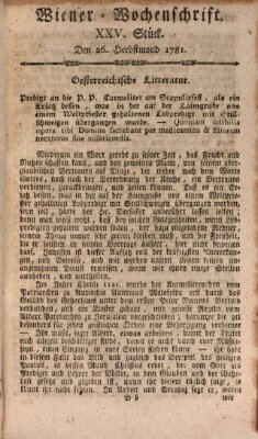 Die Wiener Wochenschrift Mittwoch 26. September 1781