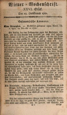 Die Wiener Wochenschrift Samstag 29. September 1781