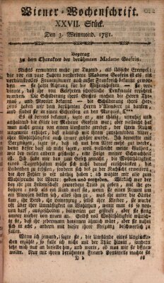 Die Wiener Wochenschrift Mittwoch 3. Oktober 1781