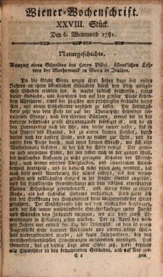 Die Wiener Wochenschrift Samstag 6. Oktober 1781