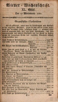 Die Wiener Wochenschrift Samstag 17. November 1781