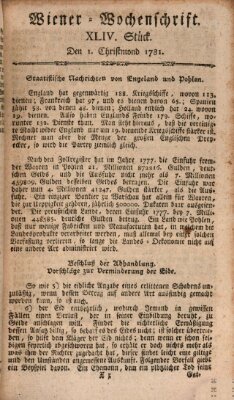 Die Wiener Wochenschrift Samstag 1. Dezember 1781