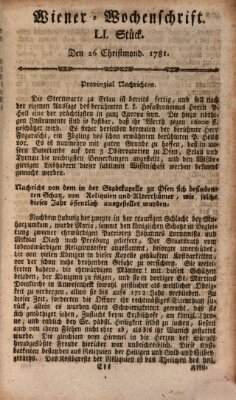 Die Wiener Wochenschrift Mittwoch 26. Dezember 1781