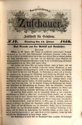 Österreichischer Zuschauer (Wiener Zuschauer) Dienstag 15. Januar 1850