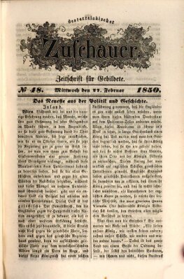 Österreichischer Zuschauer (Wiener Zuschauer) Mittwoch 27. Februar 1850