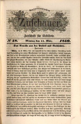 Österreichischer Zuschauer (Wiener Zuschauer) Montag 11. März 1850