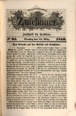 Österreichischer Zuschauer (Wiener Zuschauer) Dienstag 19. März 1850