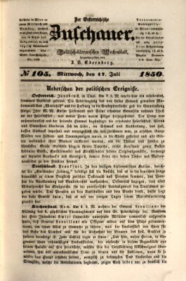 Österreichischer Zuschauer (Wiener Zuschauer) Mittwoch 17. Juli 1850