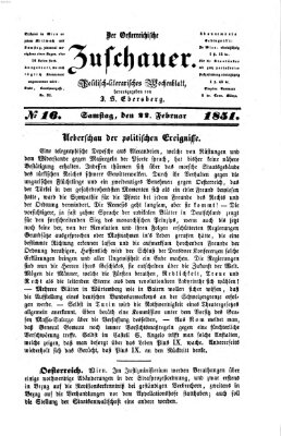 Österreichischer Zuschauer (Wiener Zuschauer) Samstag 22. Februar 1851