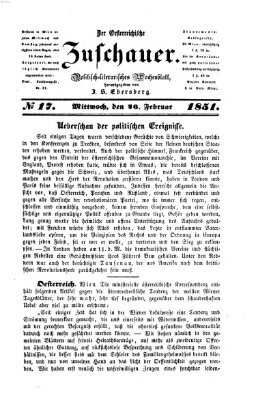 Österreichischer Zuschauer (Wiener Zuschauer) Mittwoch 26. Februar 1851