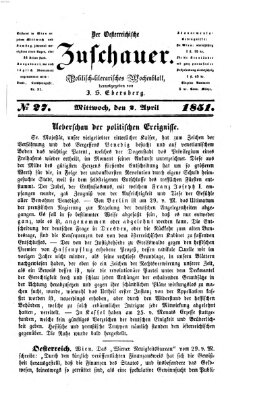 Österreichischer Zuschauer (Wiener Zuschauer) Mittwoch 2. April 1851