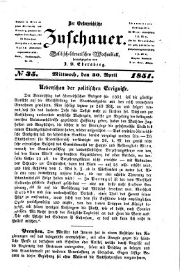 Österreichischer Zuschauer (Wiener Zuschauer) Mittwoch 30. April 1851