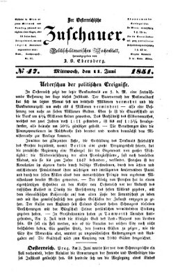 Österreichischer Zuschauer (Wiener Zuschauer) Mittwoch 11. Juni 1851