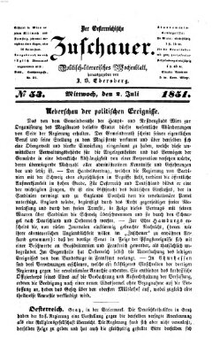 Österreichischer Zuschauer (Wiener Zuschauer) Mittwoch 2. Juli 1851