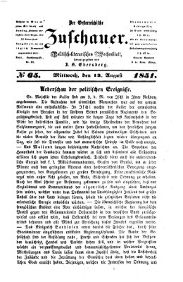 Österreichischer Zuschauer (Wiener Zuschauer) Mittwoch 13. August 1851