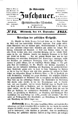 Österreichischer Zuschauer (Wiener Zuschauer) Mittwoch 17. September 1851