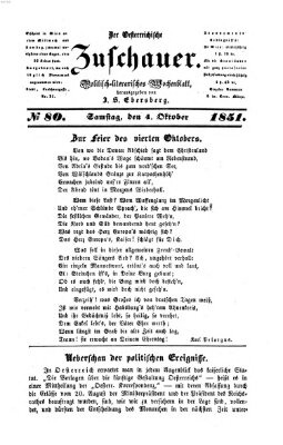 Österreichischer Zuschauer (Wiener Zuschauer) Samstag 4. Oktober 1851