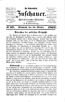 Österreichischer Zuschauer (Wiener Zuschauer) Mittwoch 29. Oktober 1851