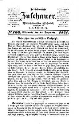 Österreichischer Zuschauer (Wiener Zuschauer) Mittwoch 24. Dezember 1851