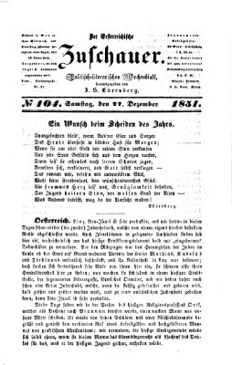 Österreichischer Zuschauer (Wiener Zuschauer) Samstag 27. Dezember 1851