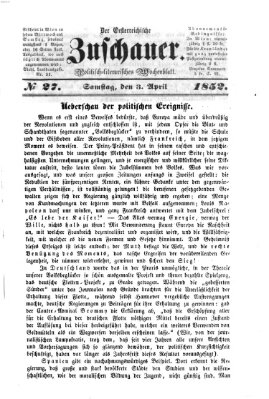 Österreichischer Zuschauer (Wiener Zuschauer) Samstag 3. April 1852