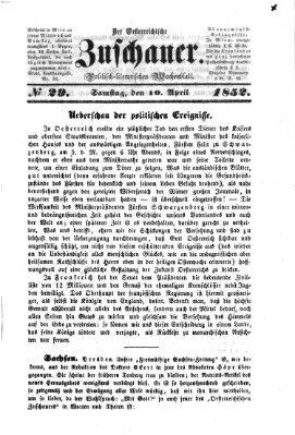 Österreichischer Zuschauer (Wiener Zuschauer) Samstag 10. April 1852