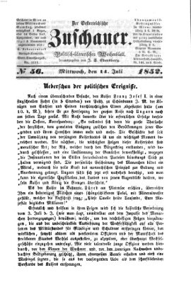 Österreichischer Zuschauer (Wiener Zuschauer) Mittwoch 14. Juli 1852