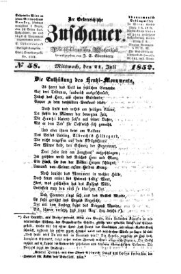 Österreichischer Zuschauer (Wiener Zuschauer) Mittwoch 21. Juli 1852