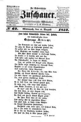 Österreichischer Zuschauer (Wiener Zuschauer) Mittwoch 4. August 1852