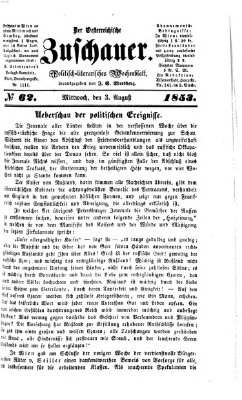 Österreichischer Zuschauer (Wiener Zuschauer) Mittwoch 3. August 1853