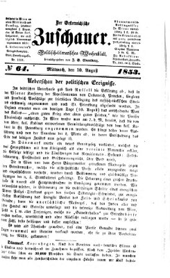 Österreichischer Zuschauer (Wiener Zuschauer) Mittwoch 10. August 1853