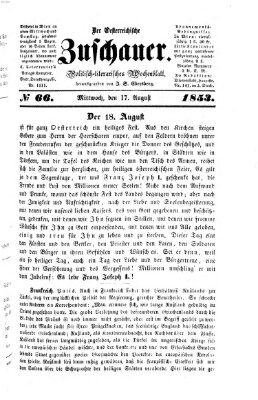 Österreichischer Zuschauer (Wiener Zuschauer) Mittwoch 17. August 1853