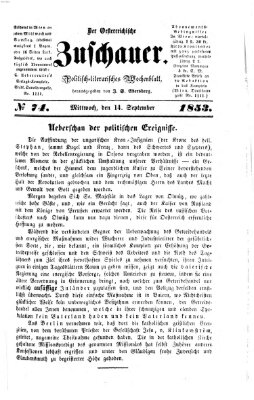 Österreichischer Zuschauer (Wiener Zuschauer) Mittwoch 14. September 1853